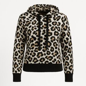 Nine West Leopard Print Hoodie Sweater Small Animal Print Cozy Knit Pullover